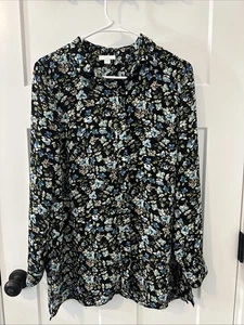 J. JILL TUNICA BLUSA DONNA TAGLIA SMALL, MANICHE LUNGHE, COLLETTO NERO STAMPA FLOREALE - Foto 1 di 8