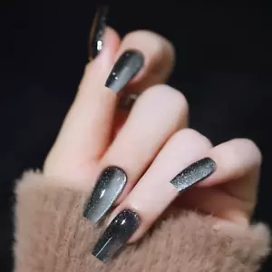 CARG MEDIUM *BLACK FROST CAT EYE* Full Cover 24 Nagel Tips Press On Kleber Set! - Bild 1 von 3