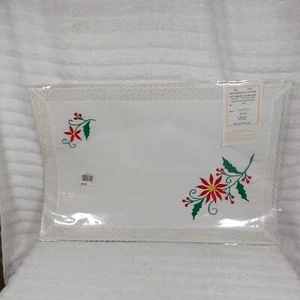 Bardwil Poinsettia Tovagliette Natale Vintage Set di 2 NOS Fiore Floreale Inverno - Foto 1 di 5