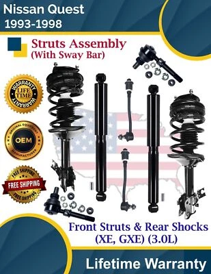 Amortiguadores delanteros y traseros originales con barra estabilizadora para Nissan Quest 1993-1998 Lifetime War Foto 1 de 4