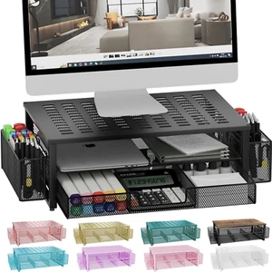 Desk Computer Monitor Stand Riser with Drawer and 2 Pen Holder, Desk Organizer, - Picture 1 of 12
