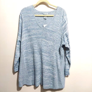 Catherine Womens 1X Blue Marbled Knit Tunic Sweater V Neck Long Sleeves NEW - Picture 1 of 6