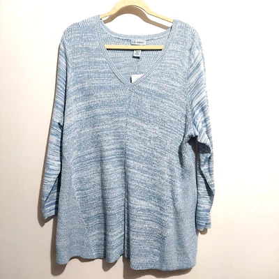 Catherine Womens 1X Blue Marbled Knit Tunic Sweater V Neck Long Sleeves NEW - Image 1 of 4