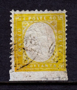 ITALY — SASSONE 4k — 1862 80c ORG YELLOW, IMPERF AT BOTTOM — USED — SASS. €6,500 - Picture 1 of 2