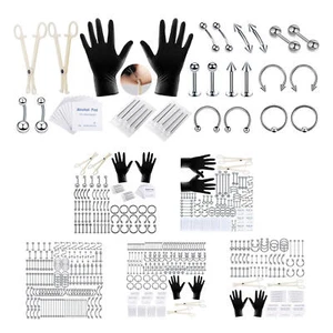 Body Piercing Kit With Needle Pack Nose Septum Belly Button Piercing Tool Kit - Picture 1 of 11