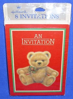 Hallmark Invitaciones Fiesta de Navidad Oso de Peluche con Arco Paquete de 8 Nuevo en Paquete Foto 1 de 2