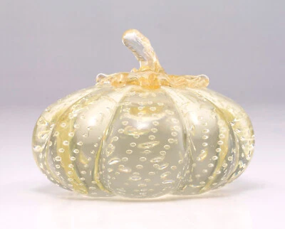 Vintage Murano Bullicante Pulegoso Yellow Glass Pumpkin Tomato Gourd Paperweight - Image 1 of 2