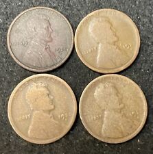Four Coin #58 Wheat Penny Lot - Hard To Read Dates -Free Shipping