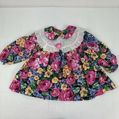 Vintage 90s Baby Girl Dress Size 24 Months Collared Colorful Flowers - Image 1 of 4