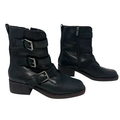 Lucky Brand Katriny Bootie Black Leather Moto Combat Boots Women's Size 8 - Image 1 of 4