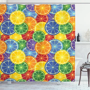 Slices of Orange Tropical Fruit Themed Rainbow Color Print Shower Curtain Set - Picture 1 of 2