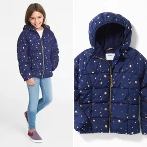 Old Navy Girls Frost Free Navy Puffer with Gold Stars - Size Girls 6 - Picture 1 of 11