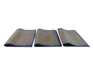 Set of 3 Navy Blue Bamboo Placemats Chevron Pattern for Outdoor Hosting - Picture 1 of 5