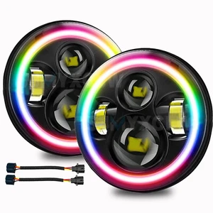 DOT 7'' Round Black LED Headlights Halo Hi/Lo Beam for Classic Mini Austin Rover - Picture 1 of 12