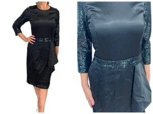 MICHAEL KORS MADE IN ITALY 3/4 SLEEVE SEQUIN SATIN BLACK PEPLUM COCKTAIL DRESS 6 - Picture 1 of 10