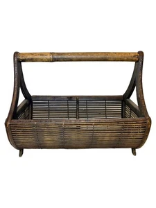 Vintage Ornate Bamboo Magazine Rack Basket Bentwood 14.5 X 12 X 9.5” - Picture 1 of 8