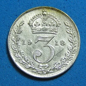 UK Great Britain 3 Pence .925 Silver Coin 1918 George V, combined shipping - Bild 1 von 2