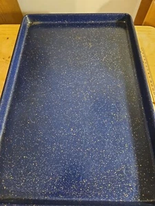 Enamelware Jelly Roll Pan, 17 x 12 inches, Blue /White, Yellow Splatter - Picture 1 of 12