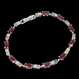 Heated Marquise Ruby Sapphire Cz Gemstone 925 Sterling Silver Jewelry Bracelet