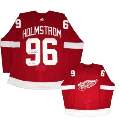 TOMAS HOLMSTROM Signed Detroit Red Wings Red Adidas PRO Jersey- 4x Cups - Image 1 of 2