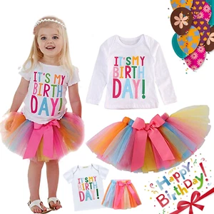 Toddler Baby Kid Girl It's My Birthday Princess Tulle Tutu Dress T-Shirt Outfits - Picture 1 of 16