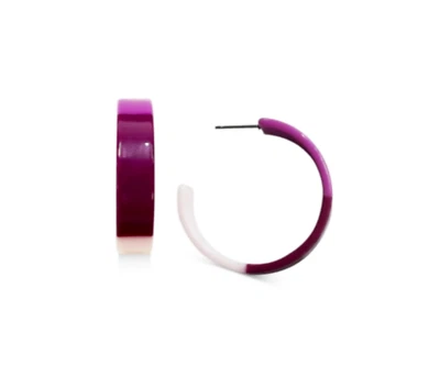 ALFANI C-HOOP MEDIUM COLOR-BLOCK PURPLE PINK ACETATE EARRINGS 1.38" NWT - Image 1 of 4