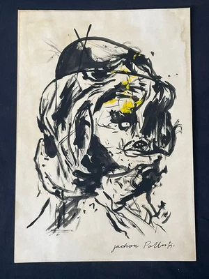 Jackson Pollock dibujo y pintura sobre papel antiguo firmado estampado vintage Foto 1 de 3