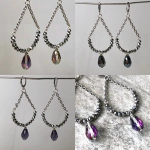 Crystal Beaded Chandelier Earrings. Silver, Purple, Black Alternative Edgy Goth - Picture 1 of 24