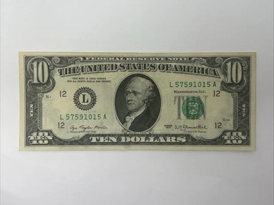 Series 1977 $10 Ten Dollar Bill Error Extreme Ink Smear Paper Money Error #1293 - Image 1 of 4