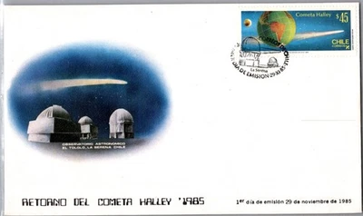 CHILE 1985 CACHÉ POSTAL CUBIERTA FDC DEVOLUCIÓN COMUNICACIÓN COMETA HALLEY FOTO ESPECIAL CANC Foto 1 de 2