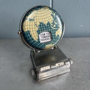 Vintage Metal Globe Flip Perpetual Desktop Calendar Mid Century - Picture 1 of 6