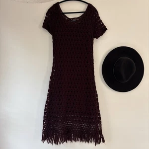 American Eagle Wool Knit 2010s Fringe Short Sleeve Dress XL - Picture 1 of 8