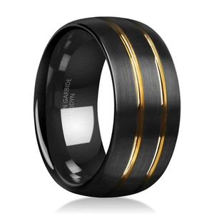 Tungsten Carbide Wedding Band for Men Women Gold/Blue Brushed Two Grooved Lin... - Picture 1 of 7