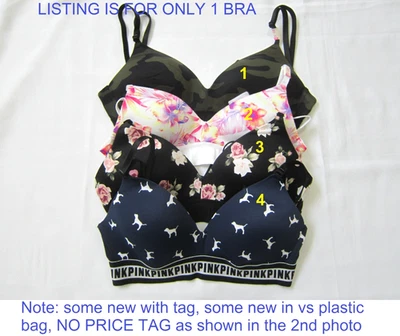 1 Victoria Secret Rosa USAR EN TODAS PARTES INALÁMBRICO LIGERAMENTE FORRADO Floral Perro 32A 32C Foto 1 de 2
