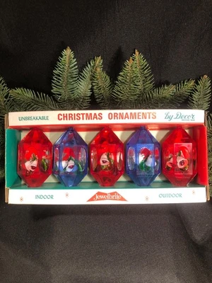 Navidad vintage ~ Adornos de diorama de plástico JewelBrite ~ 5 campanas ~ en caja ~ EE. UU. Foto 1 de 4