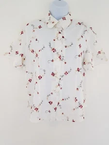 Vintage Shirt Sheer White Floral Embroidered Cotton Short Sleeved Size 14 16 - Picture 1 of 15