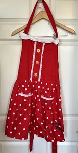 Minnie Mouse Apron Adult One Size Red White Polka Dot Flower Buttons Disney - Picture 1 of 7