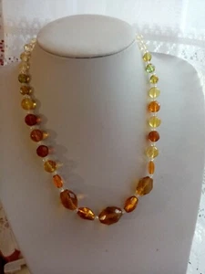 ANTIQUE ART DECO AMBER TONE BOHEMIAN GLASS BEAD NECKLACE - Picture 1 of 5