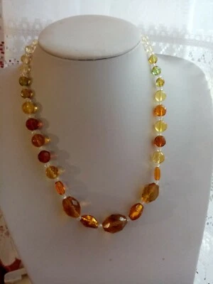 ANTIQUE ART DECO  AMBER TONE BOHEMIAN GLASS BEAD NECKLACE  - Image 1 of 4
