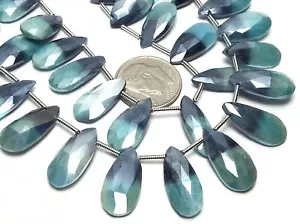 8" Strand Australian MOONSTONE Aqua Black 16-17mm Faceted Teardrop Beads /T11 - Picture 1 of 1
