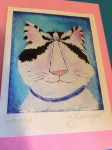 Cat Giclee Print Stowe Vermont Artist Liz Le Serviget Gideon New Signed Matted - Picture 1 of 8