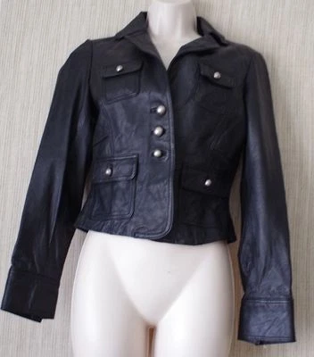 BEBE GENUINE LEATHER BLACK CROPPED JACKET BLAZER MOTORCYCLE WOMEN SIZE:XS - Imagem 1 de 3
