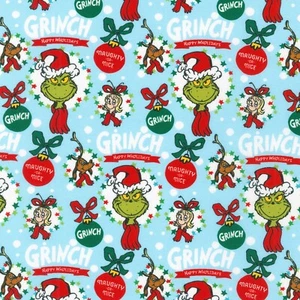 Seuss Cómo el Grinch Robó Navidad Grinchmas Adorno Tela Azul Por Media Yarda - Imagen 1 de 1