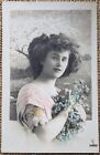 Pretty Young Glamour Woman, Edwardian Real Photo Tinted Postcard 1910s