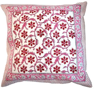 Funda de cojín india floral impresa en bloques de mano 16x16" pulgadas 1 pieza funda de almohada - Imagen 1 de 4