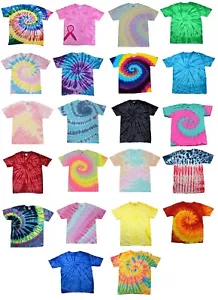 Particolored Tie Dye T-Shirts Colortone, Kids & Adult 100% Pre-Shrunk Cotton - Picture 1 of 49
