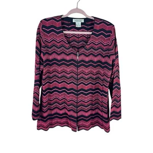 EXCLUSIVAMENTE MISOOK Mujer L Rojo Negro Chevron Tejido Ligero Cremallera Chaqueta - Imagen 1 de 4