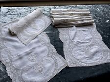 Antique Appenzell Embroidery Set 2 Placemats &Table Runner Monogram Lace Muslin