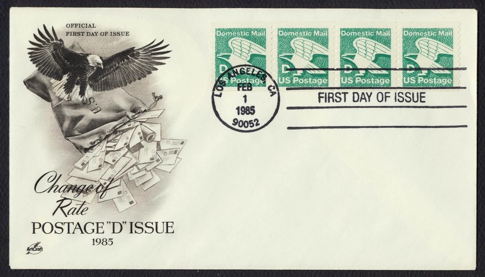 #2112 'D' Eagle-Strip of 4, Art Craft H/C FDC **ANY 5=FREE SHIPPING** - Image 1 of 1