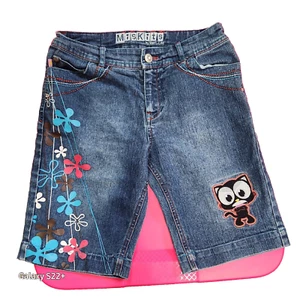 Denim Shorts Miskits by Han L. Lee Girls Sz 10 Embroidered Cat Flowers - Picture 1 of 6